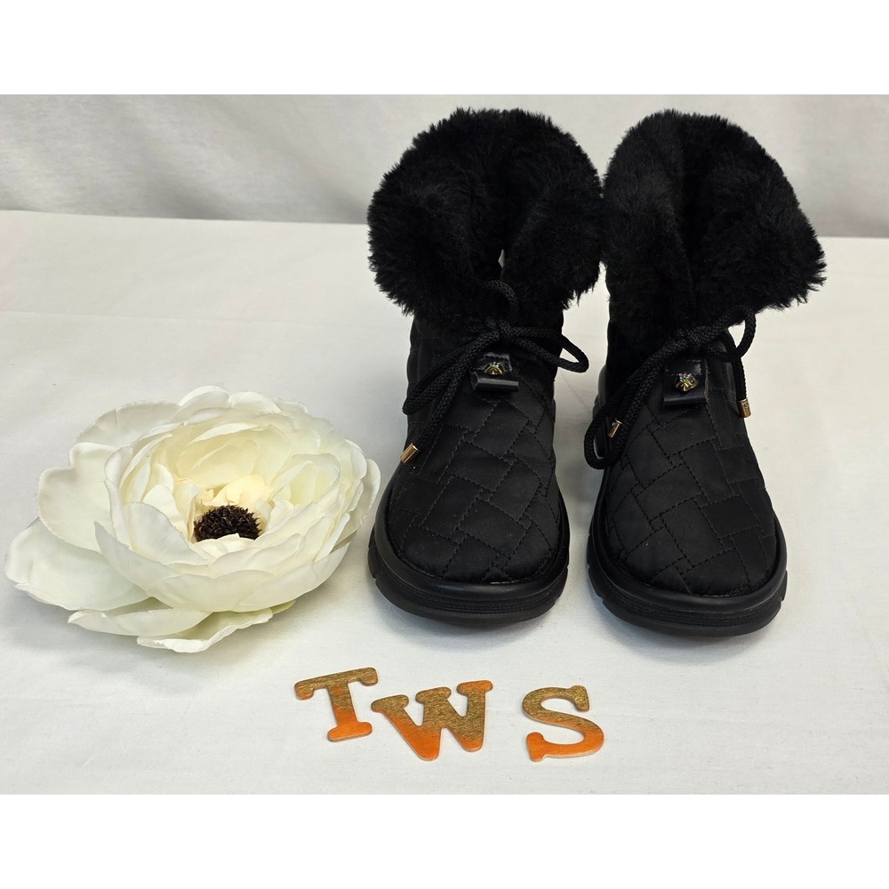 Kurt Geiger Mini Orson Puffer Bootie Black Quilted Faux Fur Winter Boots Kids 34